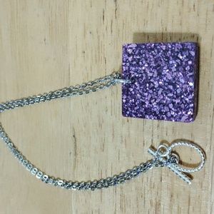 Purple glass and resin pendant necklace